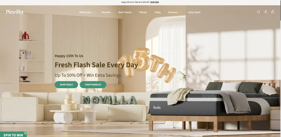 Novilla Shopify 响应式官网桌面端页面